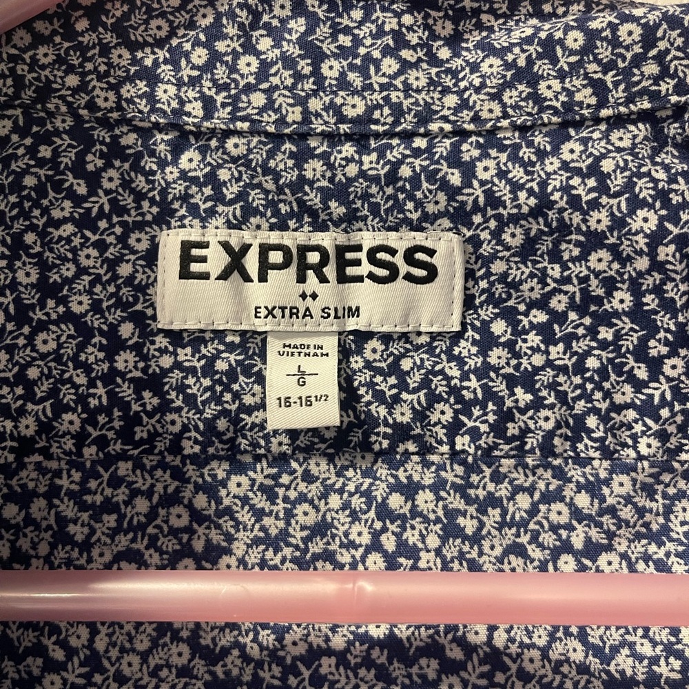 Express Navy Floral Pattern Shirt